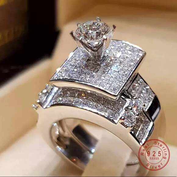 White Gold Filled Diamond Engagement Ring - Picture 1 of 7